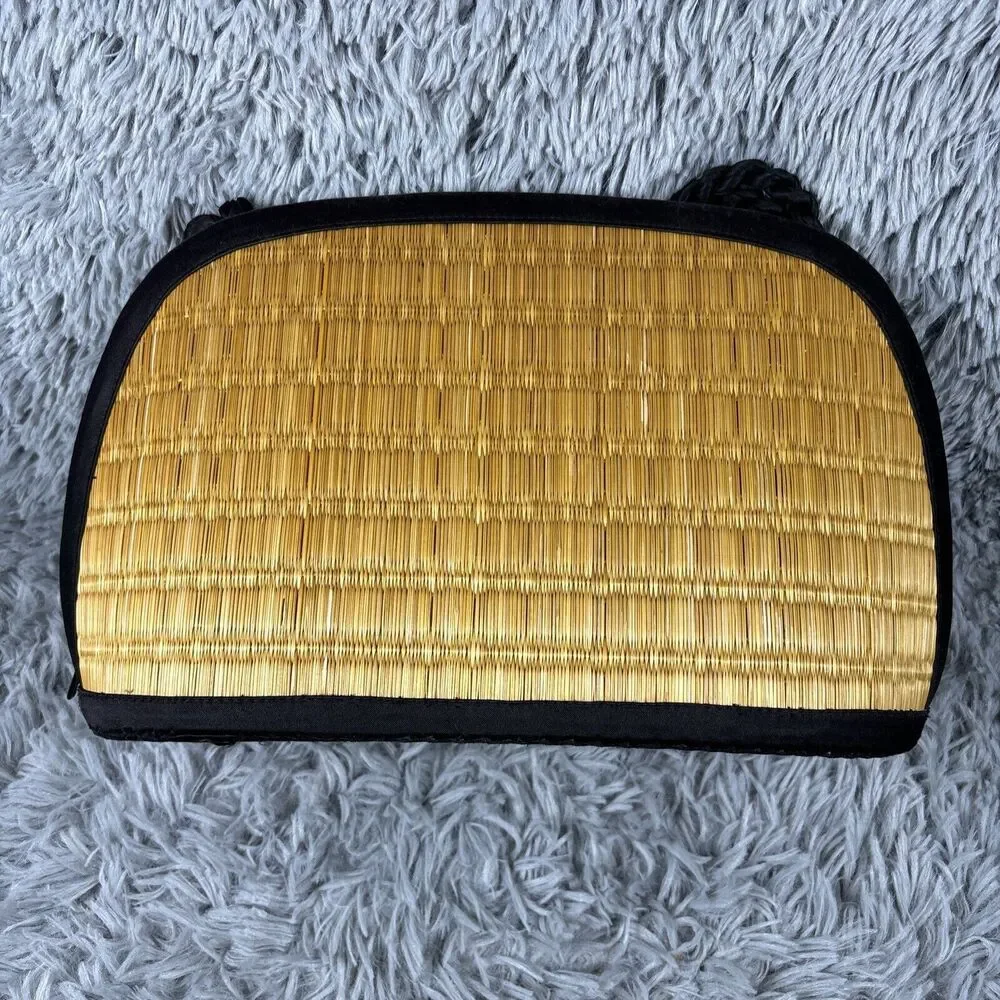 Sea Grass Woven Purse Saraye Tatami‎ Beige Green Straw Satchel Zipper Clamshell